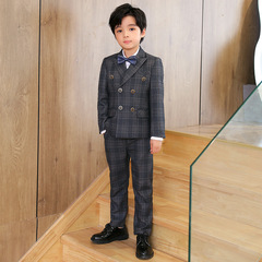 Children's Set Autumn/Winter New English Gentleman Plaid Three-Piece Suit for Boys, Host Speech Photography Formal Wear