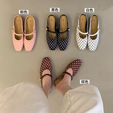 波点平底包头半拖鞋女夏外穿2026新款绝美不累脚一脚蹬孕妇凉拖鞋