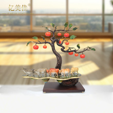 亿美佳0563五福牛柿子树摆件生肖牛风水摆件家居饰品送礼全铜摆件