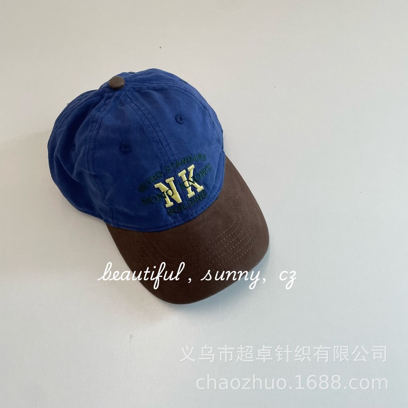 水洗棉秋季新品儿童美式撞色字母男童女童学院风鸭舌帽|undefined