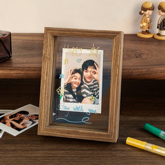 雙面透明玻璃相框擺台diy小照片相冊木質框架擺件678寸情侶禮物