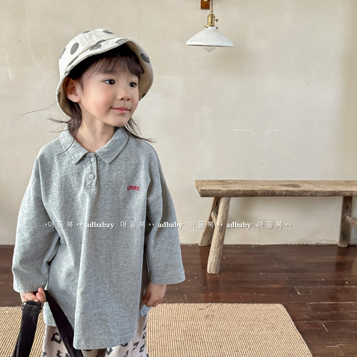 2024 spring new children's clothing Korean style boys and girls spring polo shirt children's long-sleeved T-shirt 123071