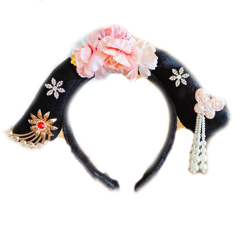 Palace-style noble flag-headed hairband for women, cute face wash hairpin and headdress, ancient style royal concubine headband and hair accessory