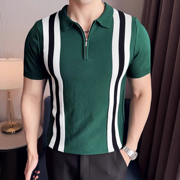 Verano nuevo estilo color a juego suéter de manga corta hombres media cremallera camisa POLO solapa camiseta de negocios comercio exterior transfronterizo al por mayor