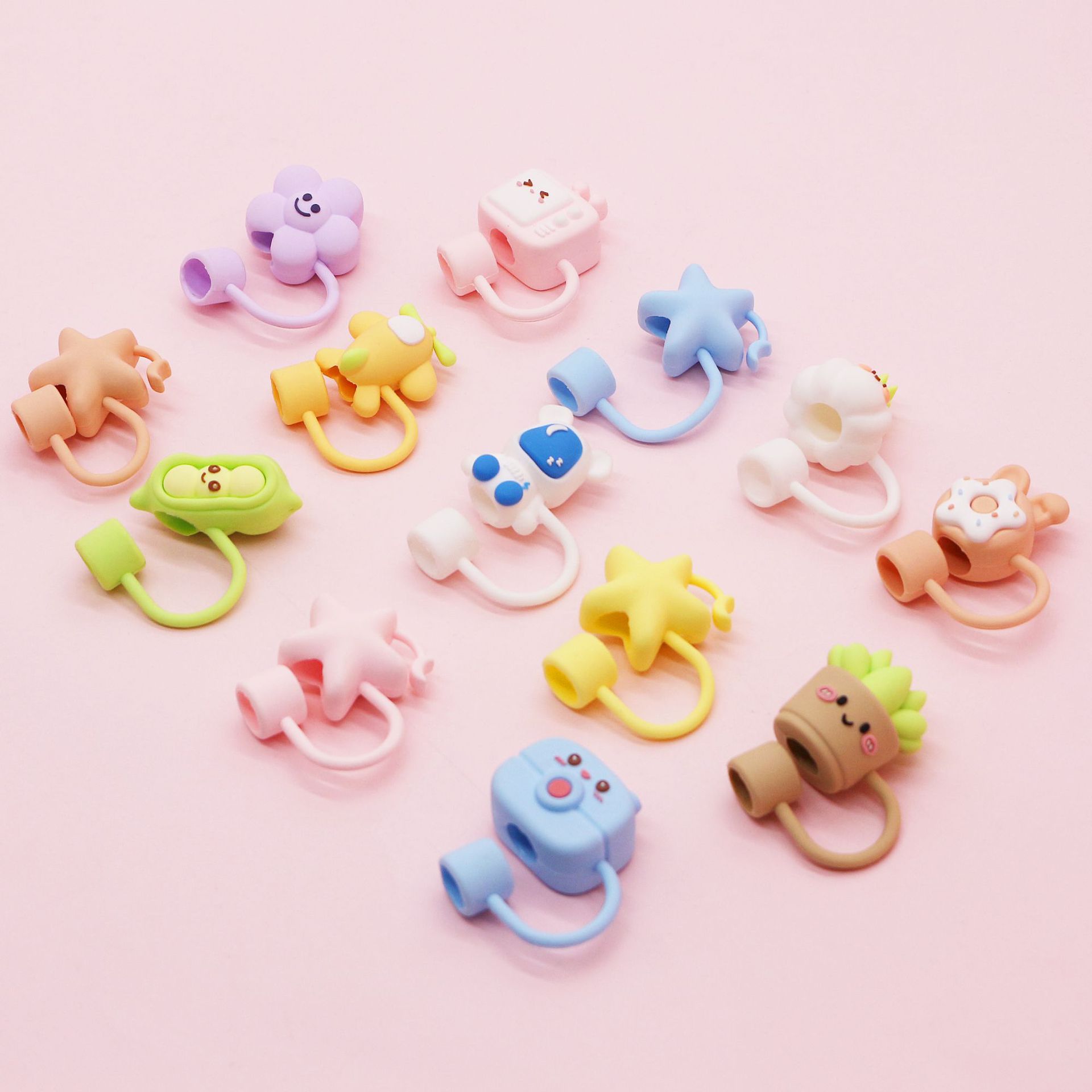 Nuevo producto Transfronterizo Amazon 8-10mm grado de protección ambiental tapa de pajita de PVC cubierta protectora de tubo a prueba de polvo de dibujos animados tridimensional