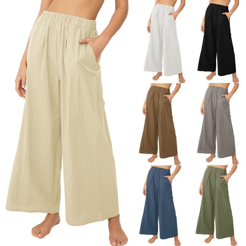 Cotton and Linen Women's Clothing 2025 New Independent Station Wish Pure Color Trendy Brand High Waist Loose Casual Wide Leg Pants