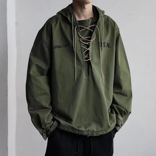 Spring and Autumn Japanese Style Workwear American Retro Short Sleeve Pure Cotton Windbreaker Coat Large Size Hooded Sweatshirt for Men