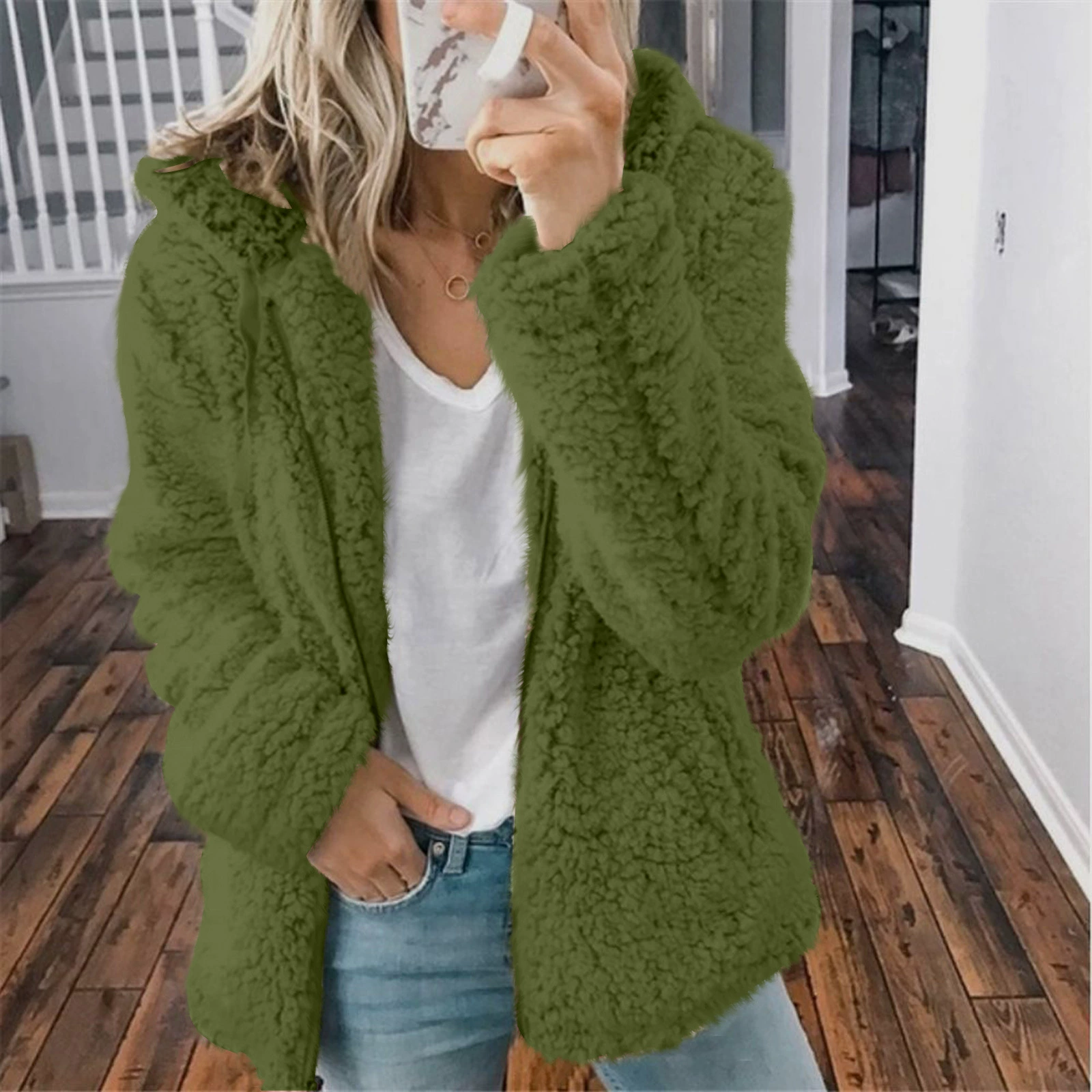 Woolen velvet demi-season jacket with hood, 2023, Amazon, European style, (Cross-border trading), city style
