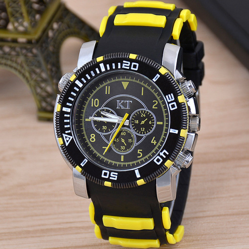 Cross-border best-selling six-hole sports men's watch, fashionable trend silicone quartz watch, wholesale men's watch