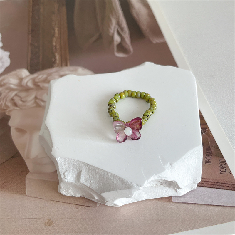 Retro Butterfly Glass Beaded Womenu0027S Rings 1 Piece