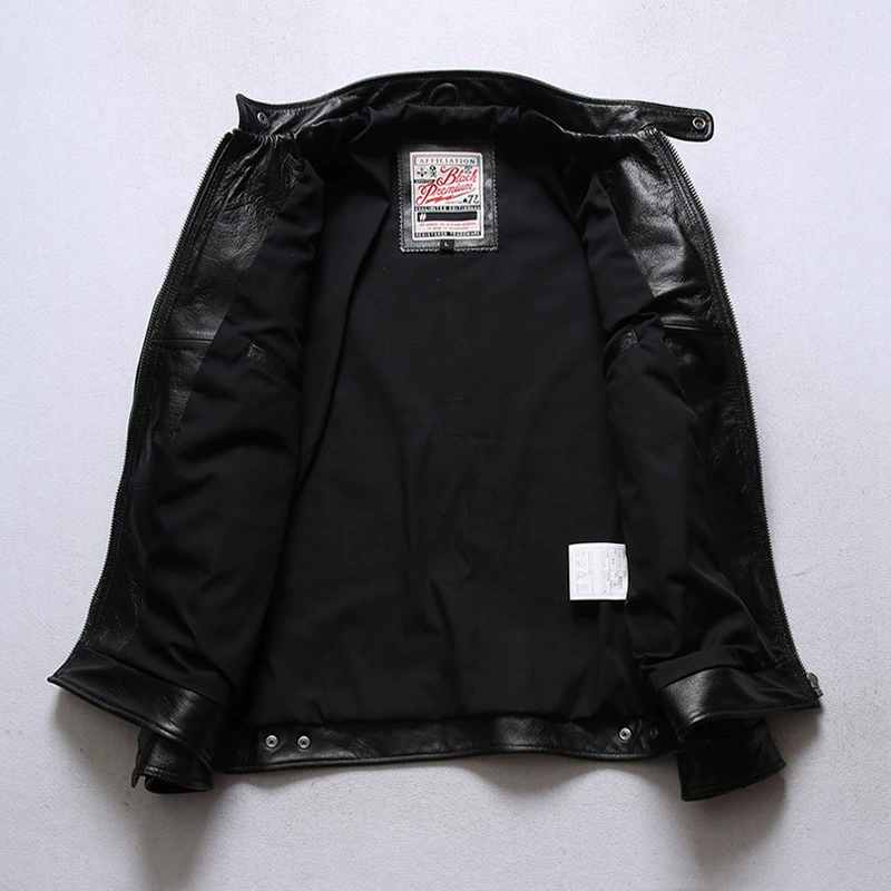 Leather short fitted jacket, genuine leather, cowhide