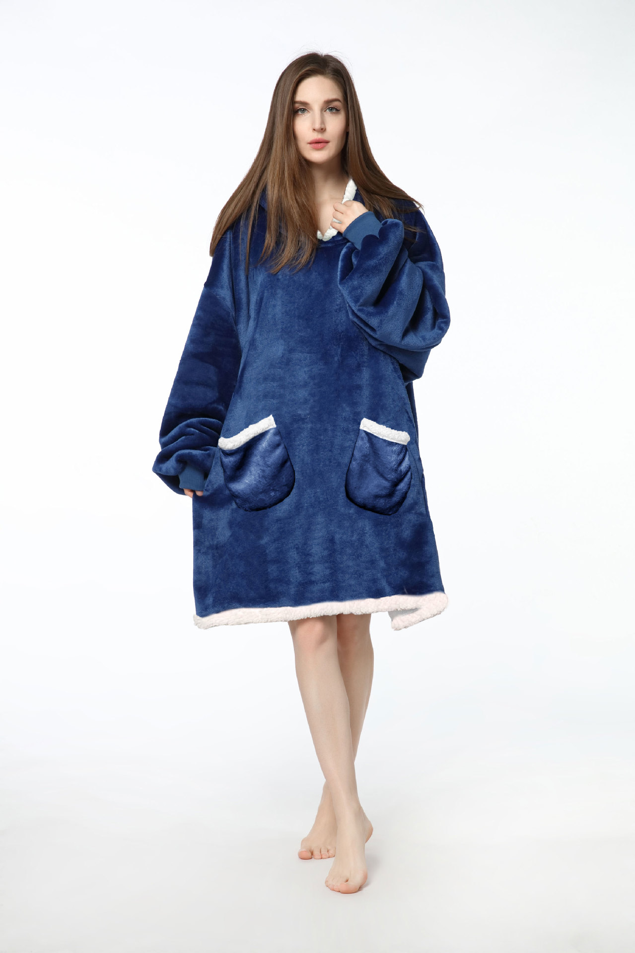 Ropa perezosa transfronteriza color sólido más tamaño suéter pareja engrosada ropa de invierno cálido ropa de abrigo con capucha pijamas ropa de casa