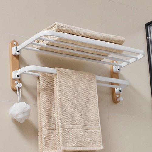 High-quality hole-free solid wood style birch wood white bath towel rack and holder set corner shelf toilet brush