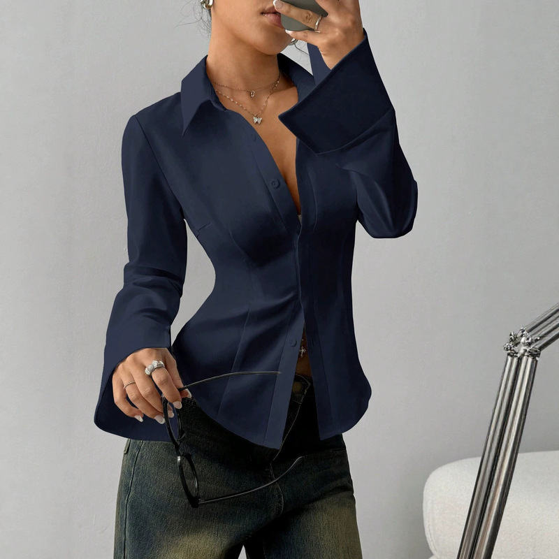 2026 European and American Cross-Border New Versatile Women's Slim-Fit Button-Down Long-Sleeve Casual Shirt for Daily Commuting Wear 2026 European and American Cross-Border New Versatile Women's Slim-Fit Button-Down Long-Sleeve Casual Shirt for Daily Commuting Wear
