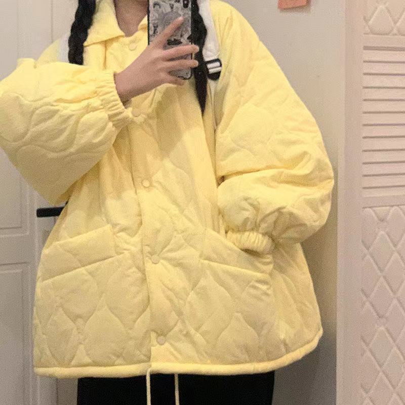 Creamy Yellow Cotton Coat for Women, Loose Student Autumn and Winter Cardigan, Long-Sleeve Slimming Warm Thickened Jacket Creamy Yellow Cotton Coat for Women, Loose Student Autumn and Winter Cardigan, Long-Sleeve Slimming Warm Thickened Jacket