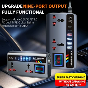 12V 24V-dən 220V-a avtomobil çeviricisi, mobil telefon üçün ikili sürətli şarj cihazı
