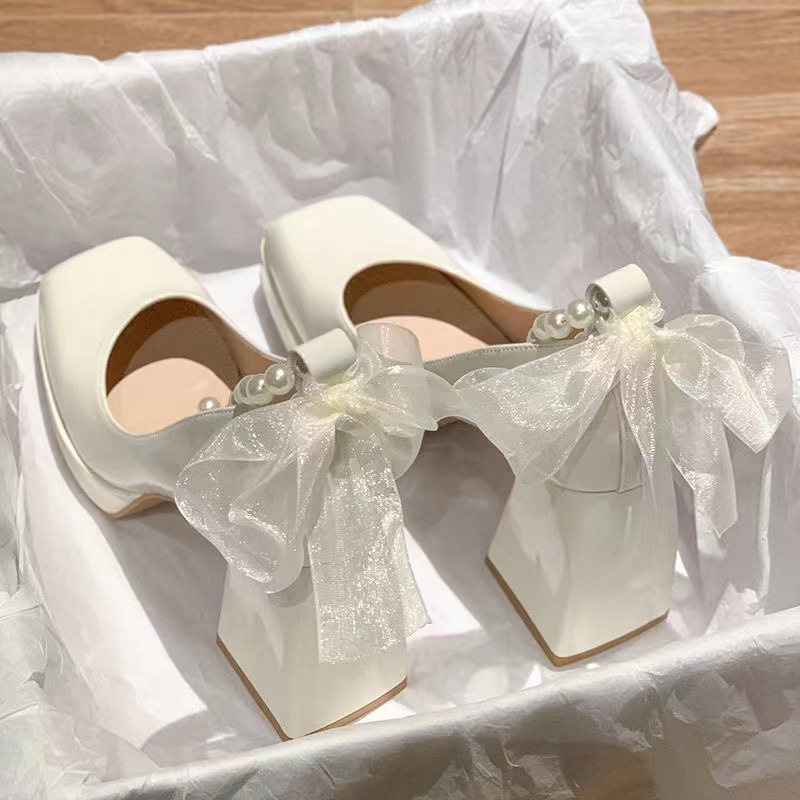Extra high heels Wedding shoes Wedding dress Artifact white grace French tender princess With crude Little Increase Bridal Shoes