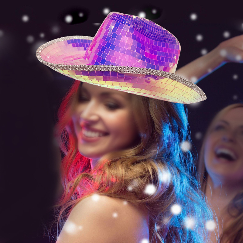 Sombrero de Vaquero Láser con Espejo PET Colorido, Sombrero de Fiesta, Decoración Genial para Bailar, Lentejuelas, Estilo Occidental, Fantasía