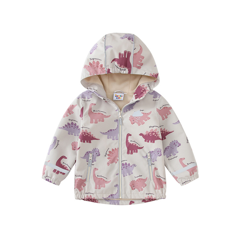 เสื้อแจ็คเก็ตไดโนเสาร์สีชมพู (ซับในกำมะหยี่บาง) 24HKYY208 / 80