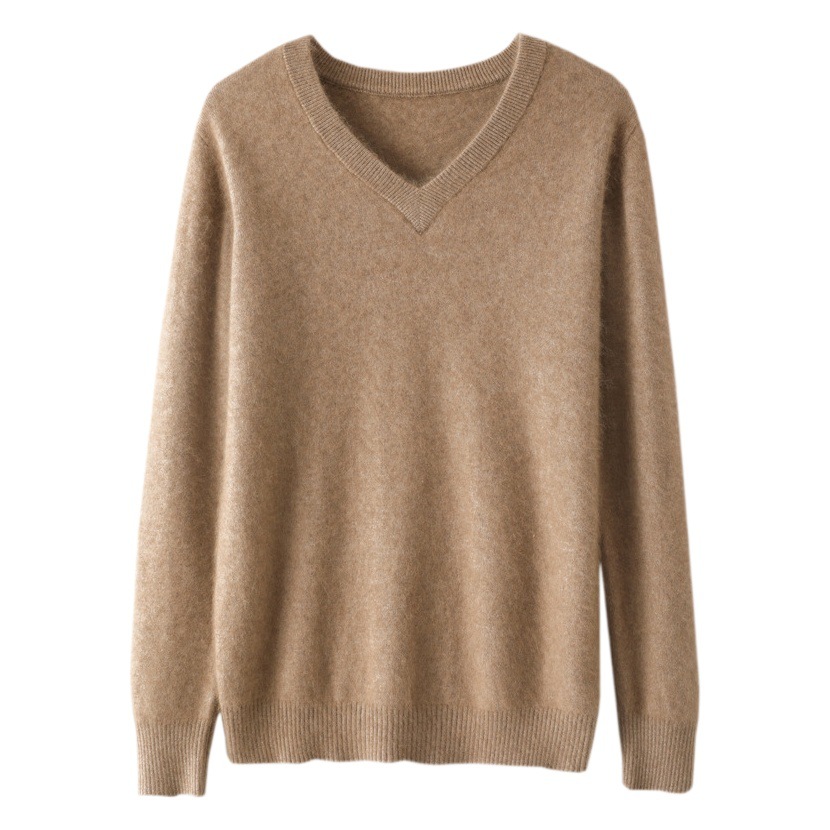2025 Autumn/Winter New Mink Sweater Men's V-Neck Loose Solid Color Pullover Wool Sweater Base Knitwear Top