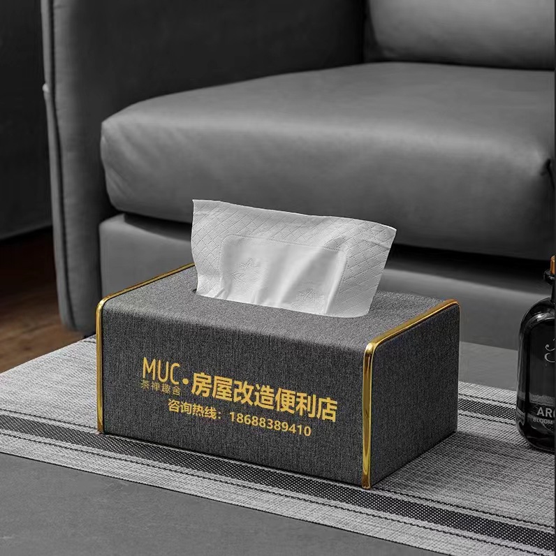 Hogar dormitorio luz caja de pañuelos de lujo creativo simple sala de estar caja de pañuelos hotel restaurante mesa de café de cuero caja de pañuelos