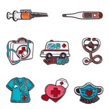 欧美爆款医疗系列金属卡通胸针听诊器心电图救护车医护徽章