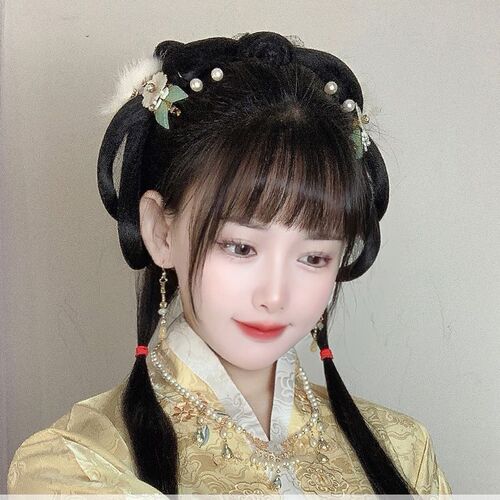 Wig for women, ancient Ming style bun, all-in-one headband, wig, Hanfu, costume, performance styling, hair bag, hair accessories