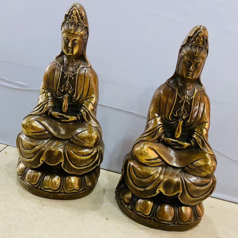 批发黄铜精品仿古做旧    硝酸黄   观音摆件 铜观音工艺品