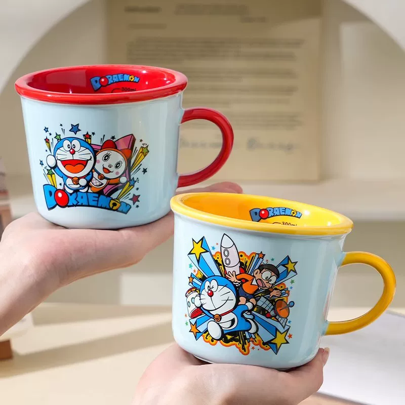 Ceramic Mug (Doraemon) 380 ml — Couple Breakfast Cup with Measurement Scale, Giftable
