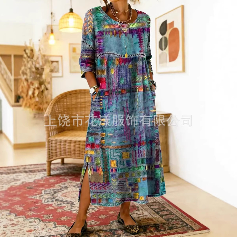 2026 European and American Independent Fashion Website New Long-Sleeve Dress, Vintage Elegant Slim-Fit Dress, Round-Neck Floral Long Dress 2026 European and American Independent Fashion Website New Long-Sleeve Dress, Vintage Elegant Slim-Fit Dress, Round-Neck Floral Long Dress