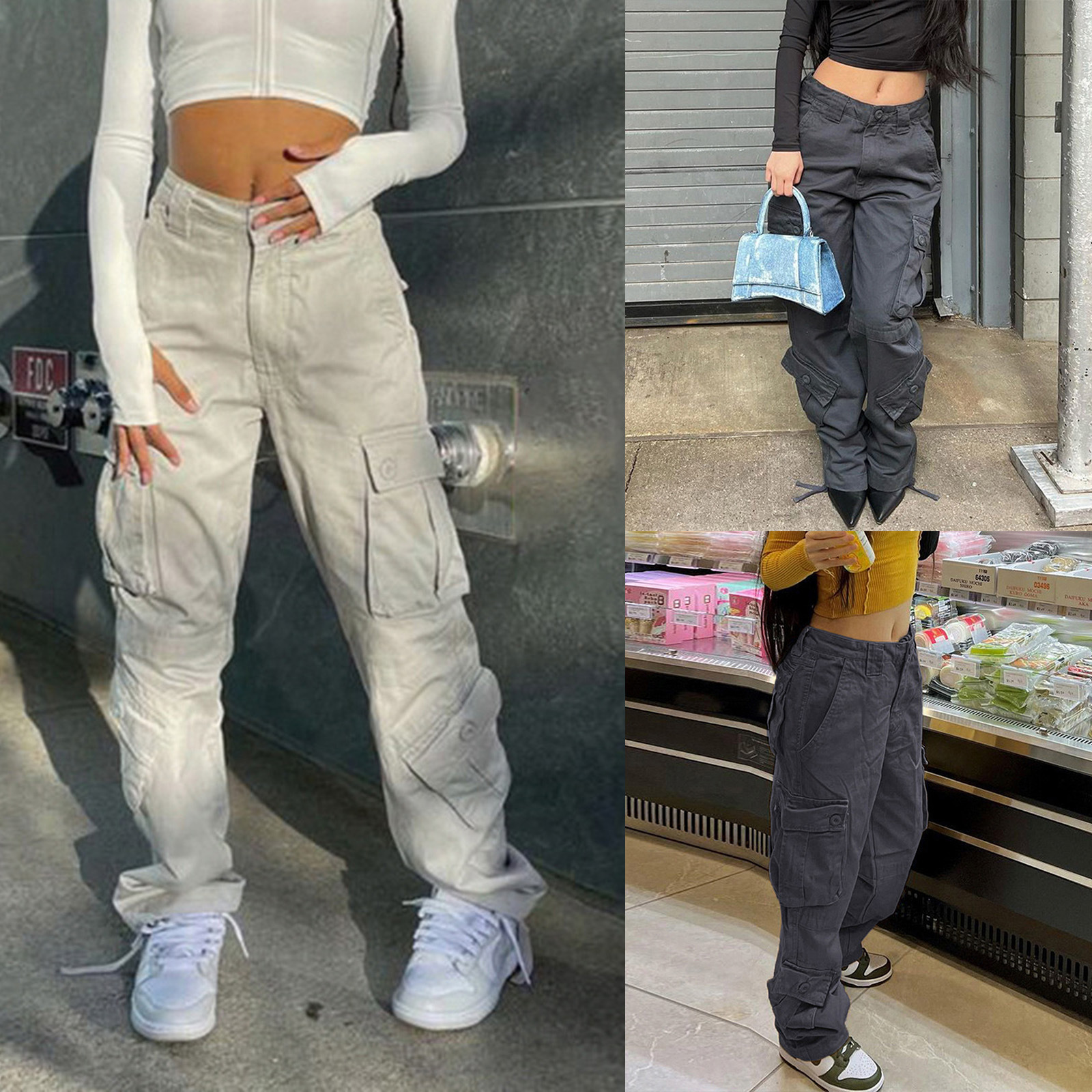 Women's Daily Streetwear Solid Color Full Length Washed Cargo Pants display picture 1