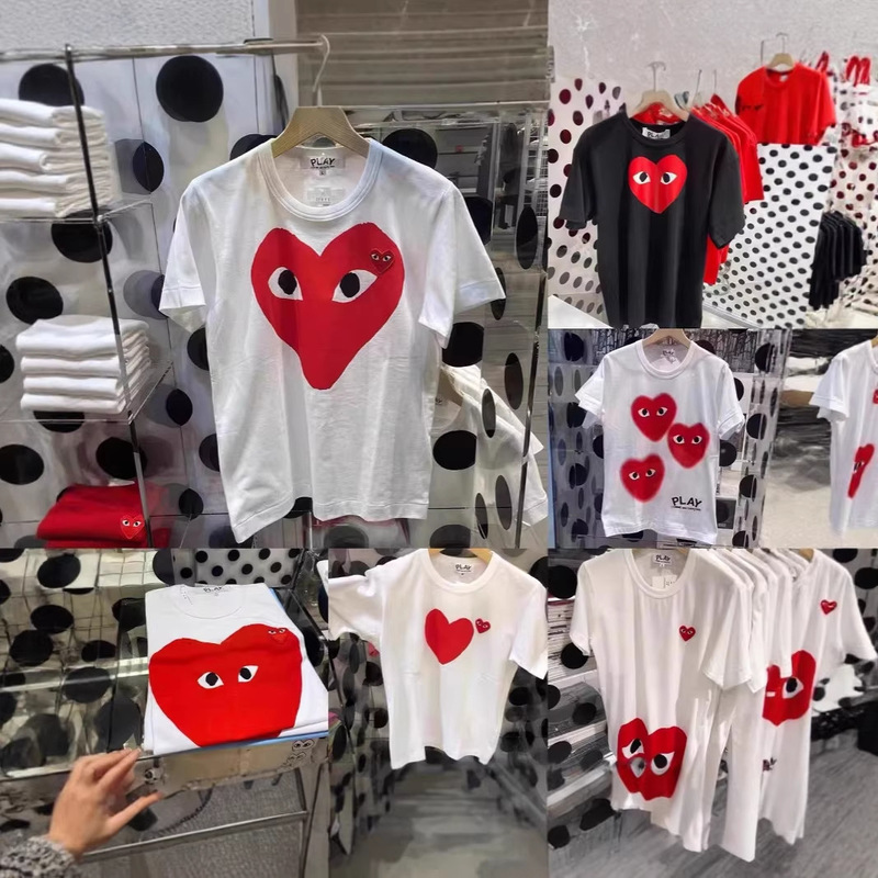 Cross-Border Summer High-Quality Pure Cotton Japanese-Style New Version Couple's Heart-Shaped T-Shirt, Unisex Short-Sleeve Loose Fit with Cdg Print Cross-Border Summer High-Quality Pure Cotton Japanese-Style New Version Couple's Heart-Shaped T-Shirt, Unisex Short-Sleeve Loose Fit with Cdg Print