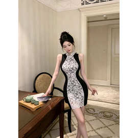 跨境性感蕾丝拼接修身显瘦旗袍连衣裙2026夏季新款气质时尚包裙裙