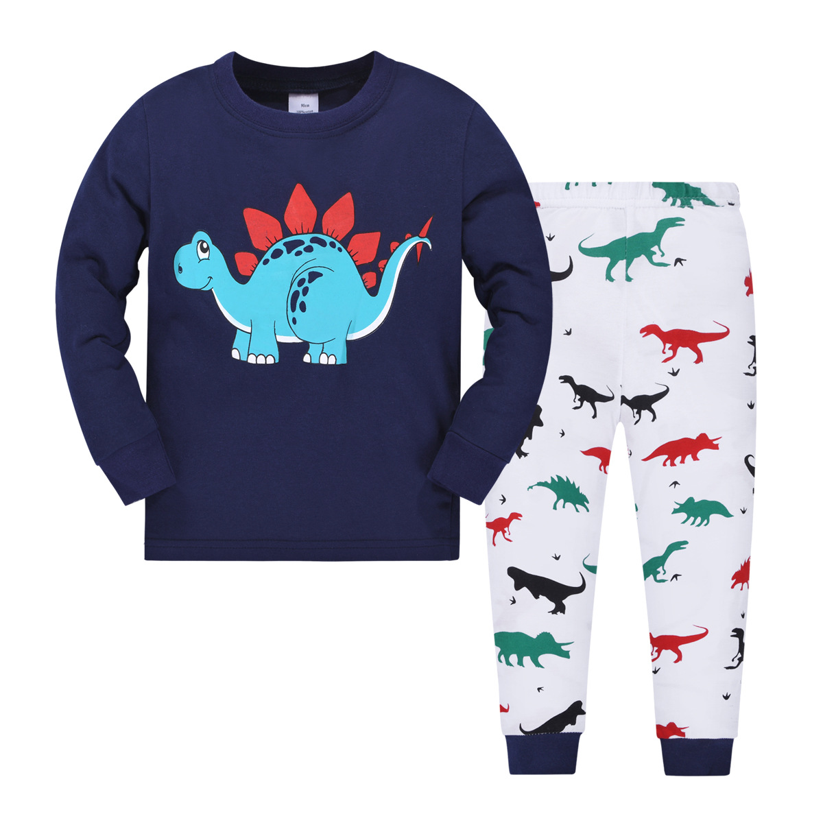 Amazon ropa para niños al por mayor niños de algodón liso dinosaurio pijamas estilo europeo y americano homewear traje
