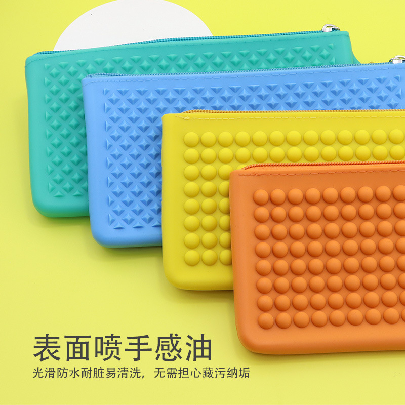 Bolsa de silicona de diamante coreana con cremallera bolsas de lápiz bolsas de papelería pueden imprimir logotipo con cremallera portátil