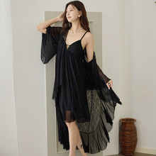 春秋纯欲网纱睡裙花边蕾丝长袖两件套熟女风宫廷可外穿时尚家居服