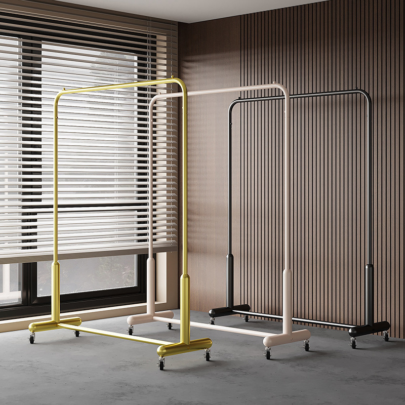 Light Luxury Movable Coat Rack with Wheels Clothing Store Display Stand Floor-standing Women's Clothing Store Online Celebrity Store Floor-standing Hanger