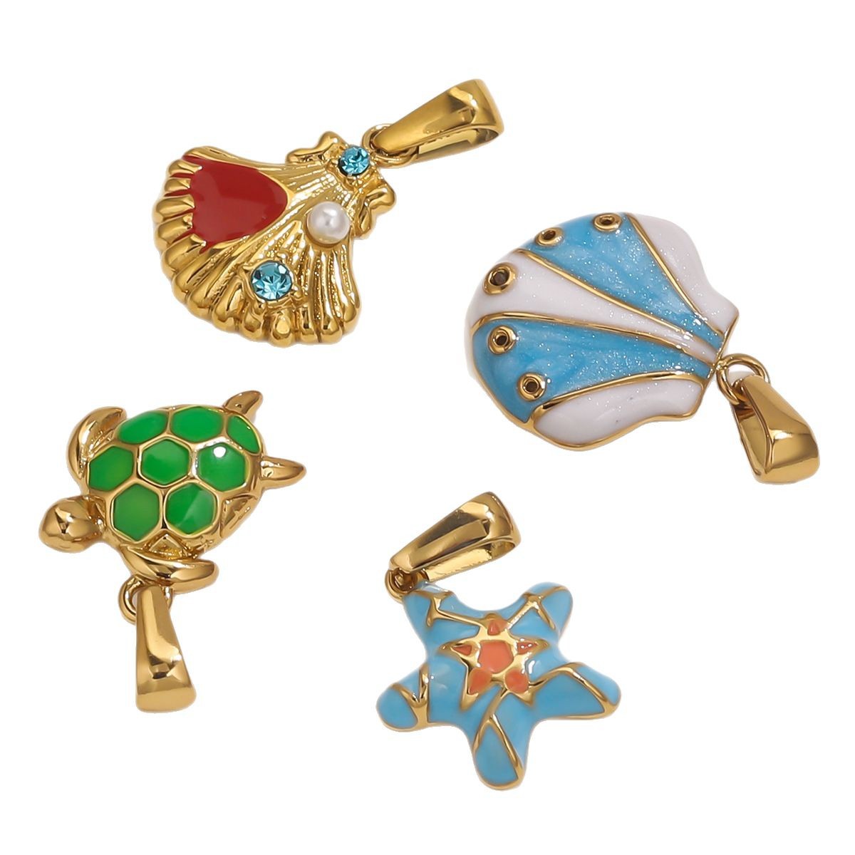 Acero inoxidable serie marina tortuga conchas creativas conchas de perlas diy accesorios colgantes