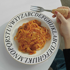 BB4C批發日韓ins英文字母描金輕奢陶瓷盤意面盤菜盤子餐盤沙