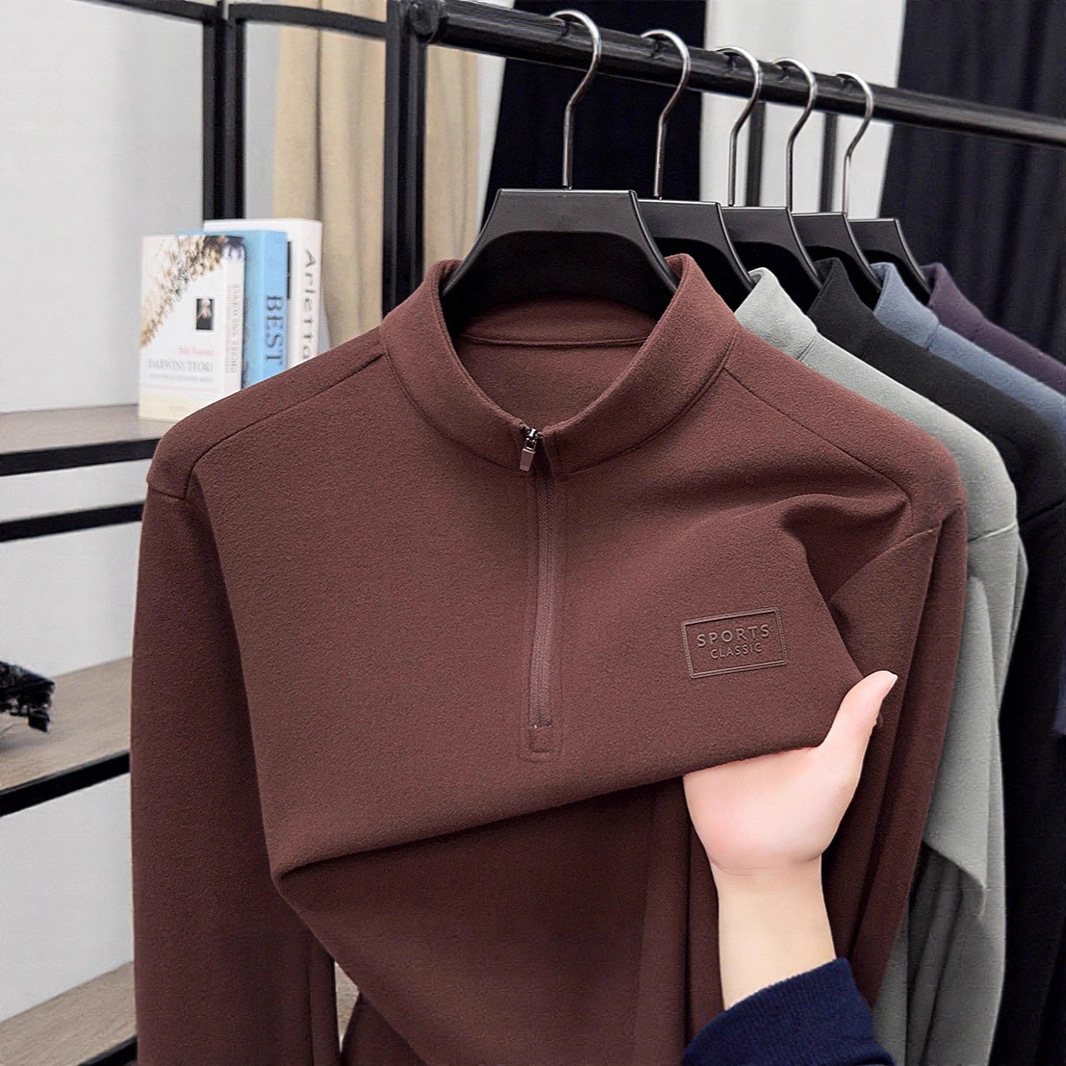 Men's Half-Zip Stand-Up Collar Double-Sided Velvet Sweatshirt Long-Sleeved T-Shirt Autum New Sports Outdoor Casual Bottoming Shirt
