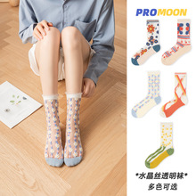 玻璃丝袜子女ins 潮夏薄款中筒袜可爱日系网红款小雏菊长筒水晶袜