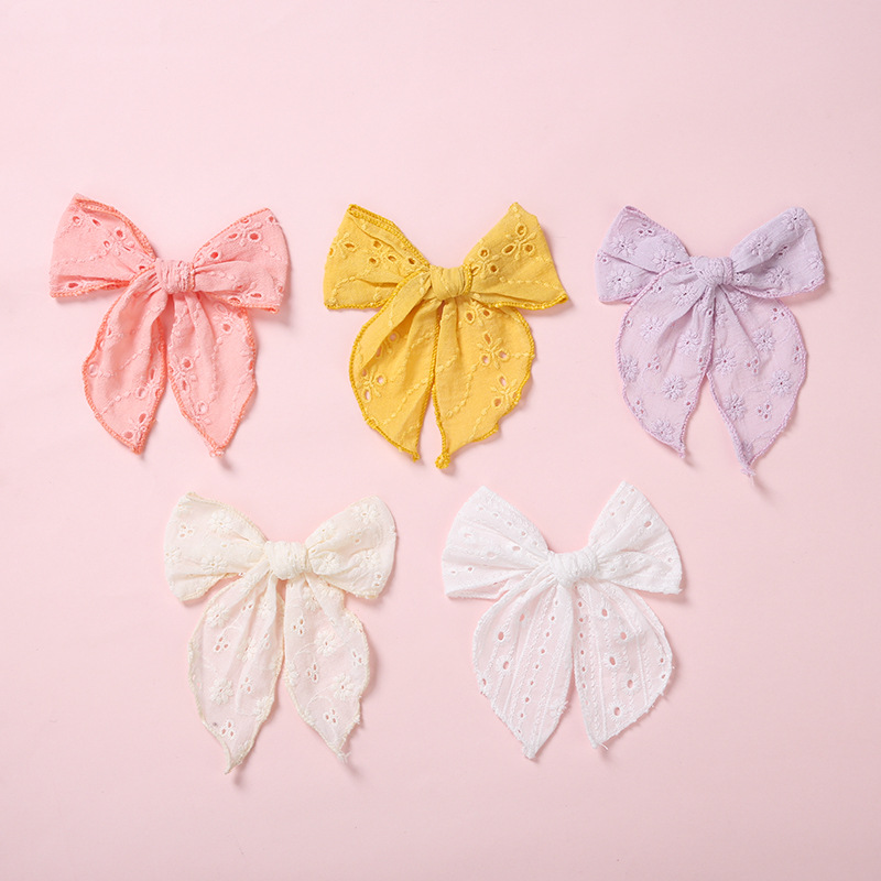 Fashion Hollow Embroidered Children's Hairpin Big Bow Hair Clip Wholesale display picture 5