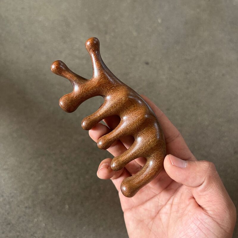 金丝檀木按摩梳头皮五齿圆头经络梳全身通用点穴檀木按摩梳子批发|undefined
