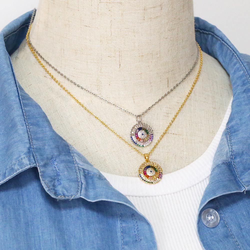 Fashion Round Copper Pendant Necklace Inlay Zircon Copper Necklaces