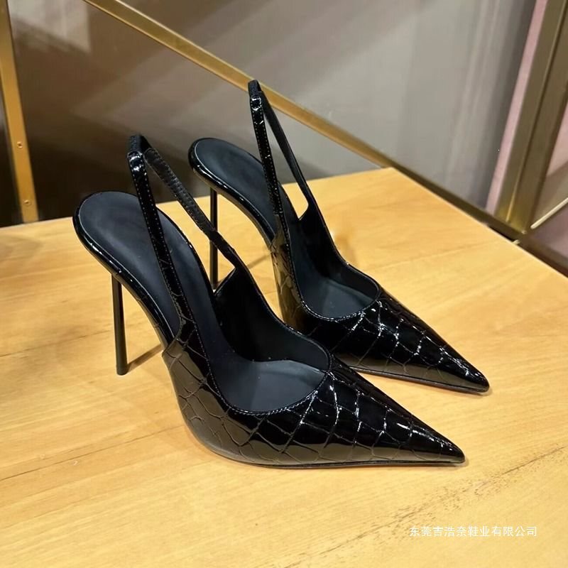 New 2026 women's black high-heeled shoes, stiletto heel, pointed toe, shallow cut, open back, sexy French style, rubber sole New 2026 women's black high-heeled shoes, stiletto heel, pointed toe, shallow cut, open back, sexy French style, rubber sole