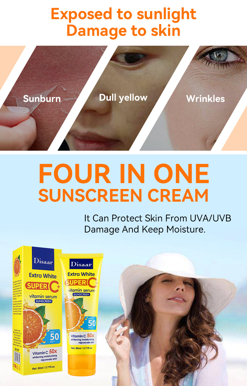 disaar跨境C+维生素防晒霜滋润提亮高倍隔离防晒乳批发Sunscreen详情4