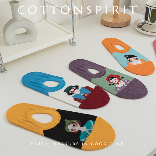 Women's boat socks, anti-slip, non-falling, summer thin invisible shallow mouth, cute cartoon girl avatar socks, women's socks