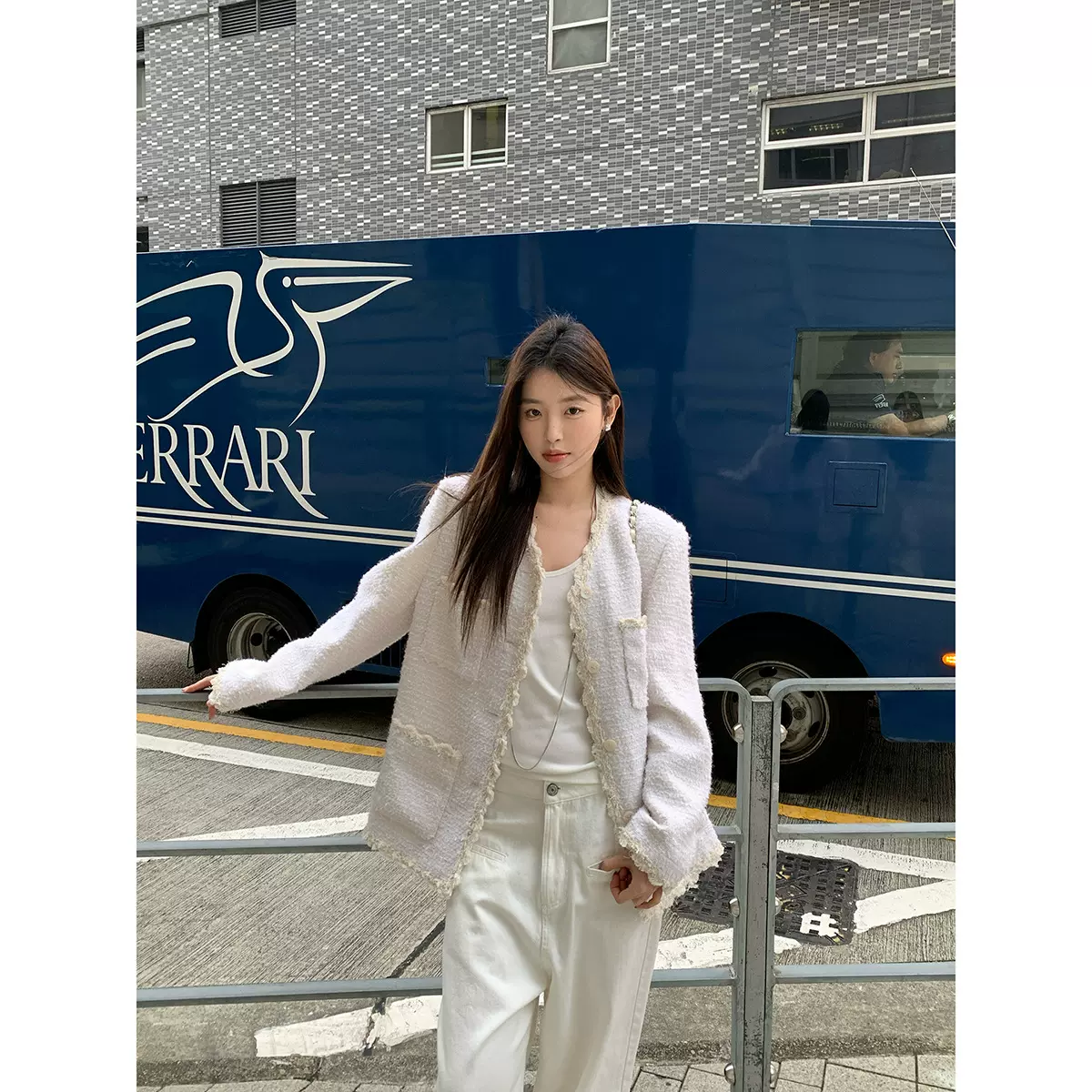 【十三行特价五折不退换】流苏边羊毛小香风外套女时髦长袖上衣
