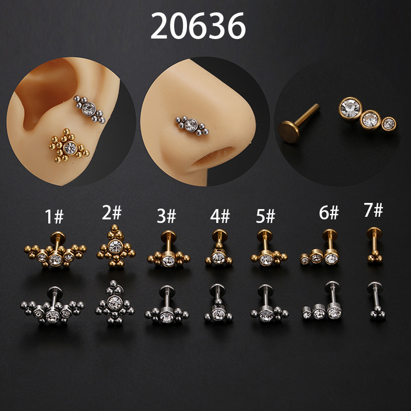 Simple Style Geometric Stainless Steel Inlay Zircon Lip Stud 1 Piece display picture 1