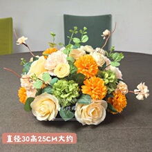 圆形酒店餐桌中间摆花餐厅圆桌桌花宴会装饰花艺会议室桌面摆件花
